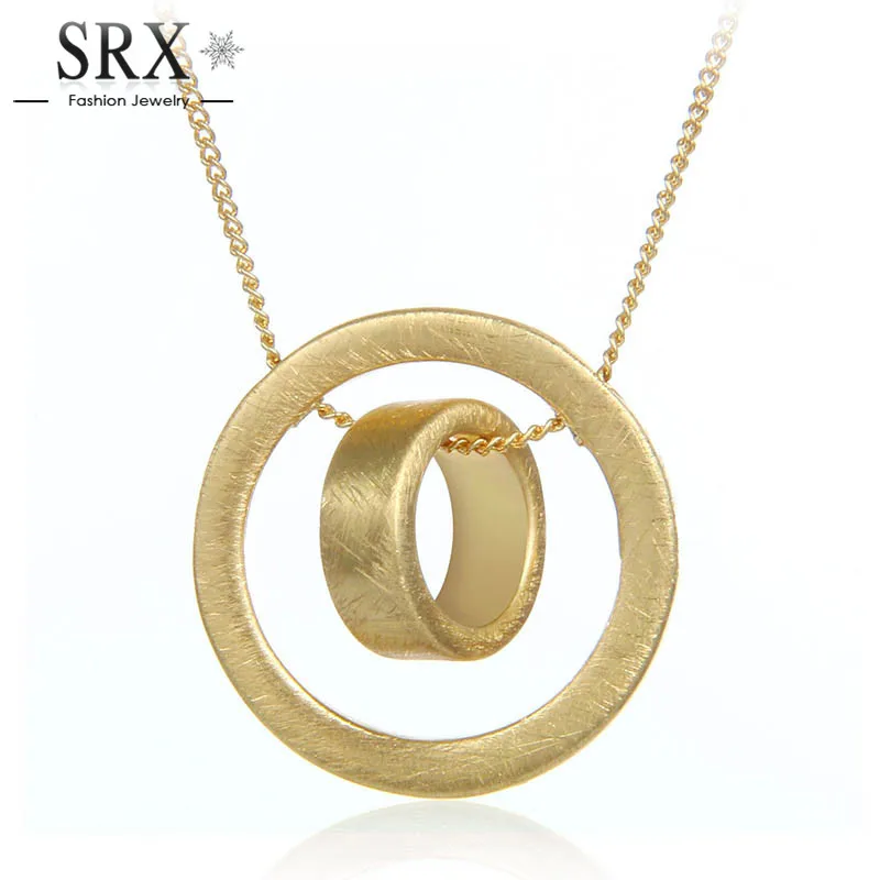 

Gold/Silver Color Brushed Double Circle Round Women/Men Geometry Pendant Necklaces Fashion Jewelry Gift Punk Style Cheap Price