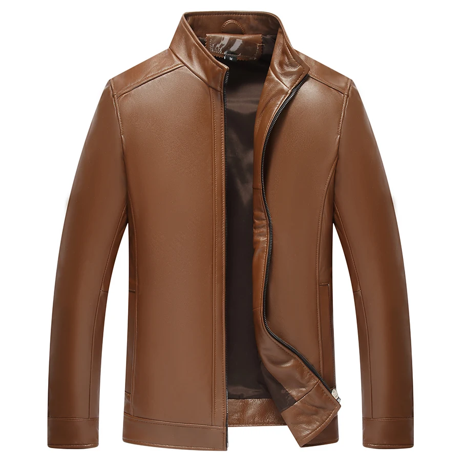 

YOLANFAIRY Genuine Leather Jacket Men Real Sheepskin Leather Coats Spring Autumn Motocycle Plus Size Bomber Homme L-C-2 MF607