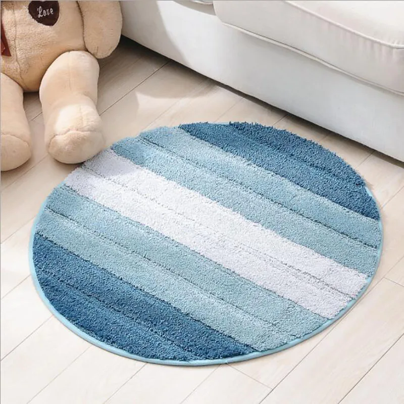 

Blue Gray Brown Striped Round Rugs Super Soft Shaggy Non-slip Washable Durable Area Rug Absorbent Carpet for Living Room Bedroom