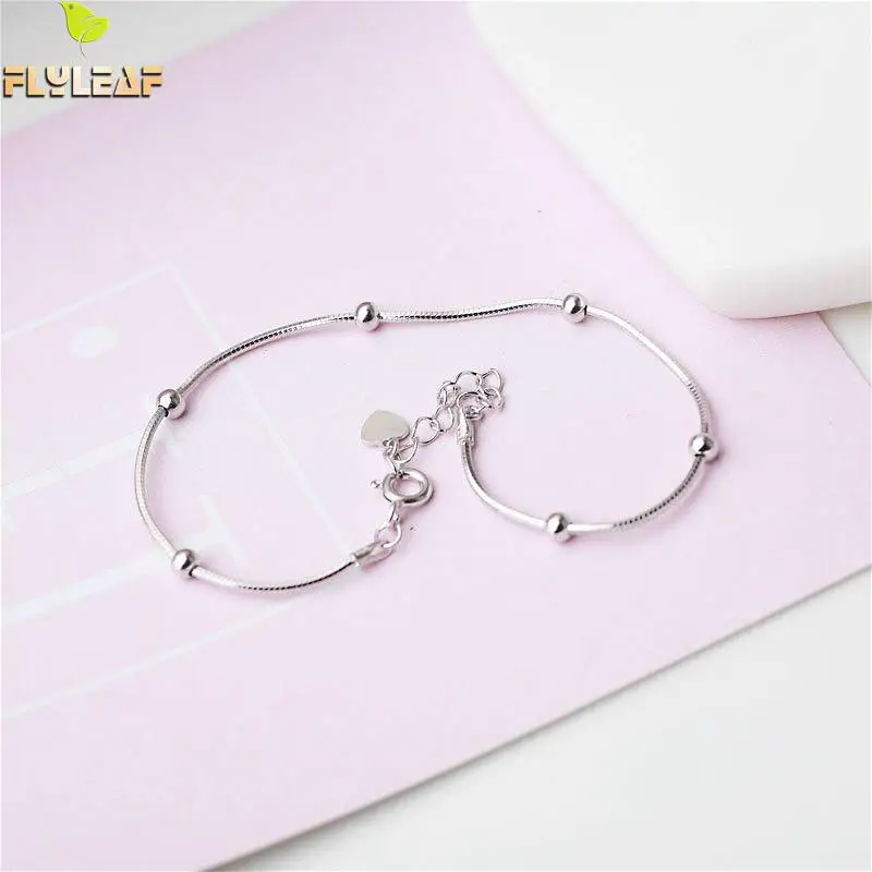 

Flyleaf 925 Sterling Silver Bracelets For Women Beads Snake Chain Simple Fashion Fine Jewelry Bracelets & Bangles Party Gift