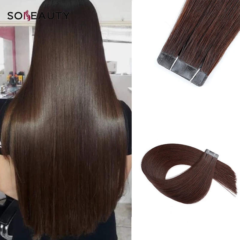 Cinta extensiones de cabello trenzado extensiones de cabello 2 #18 #60 # Real brasileño pelo humano trama cinta de Color puro en pelo 20 piezas 50G