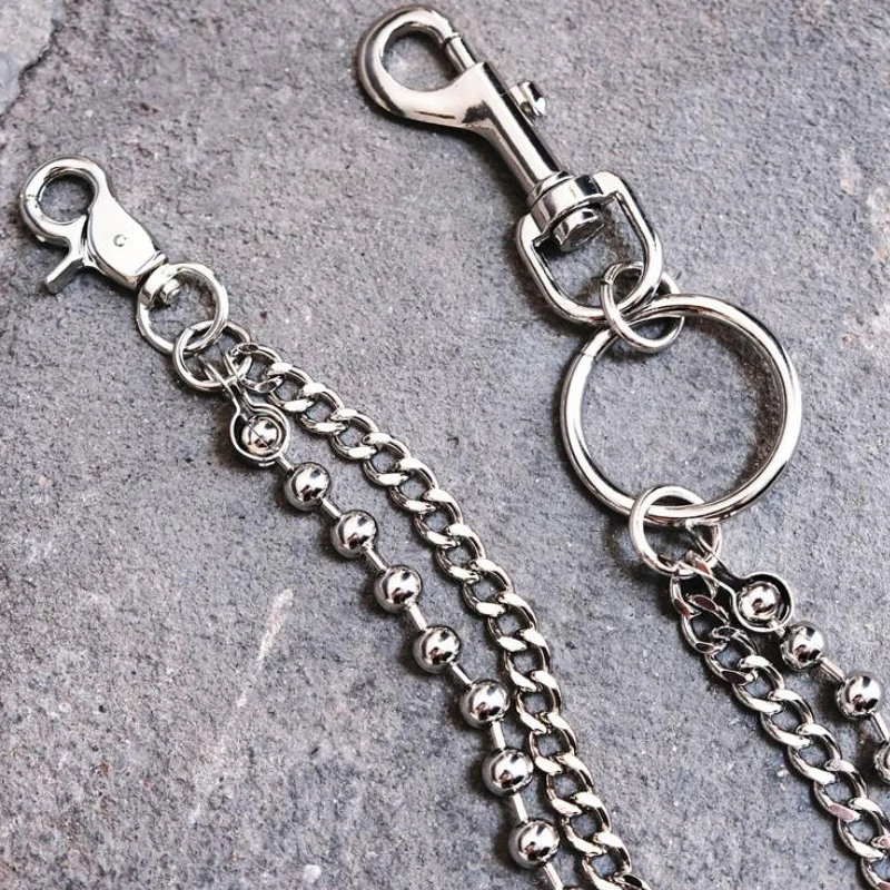 

Men's double metal chain Key Jean Wallet Chain tassel Waist Punk Hook Silver Trousers Pant Belt Chain hip hop Jewelry