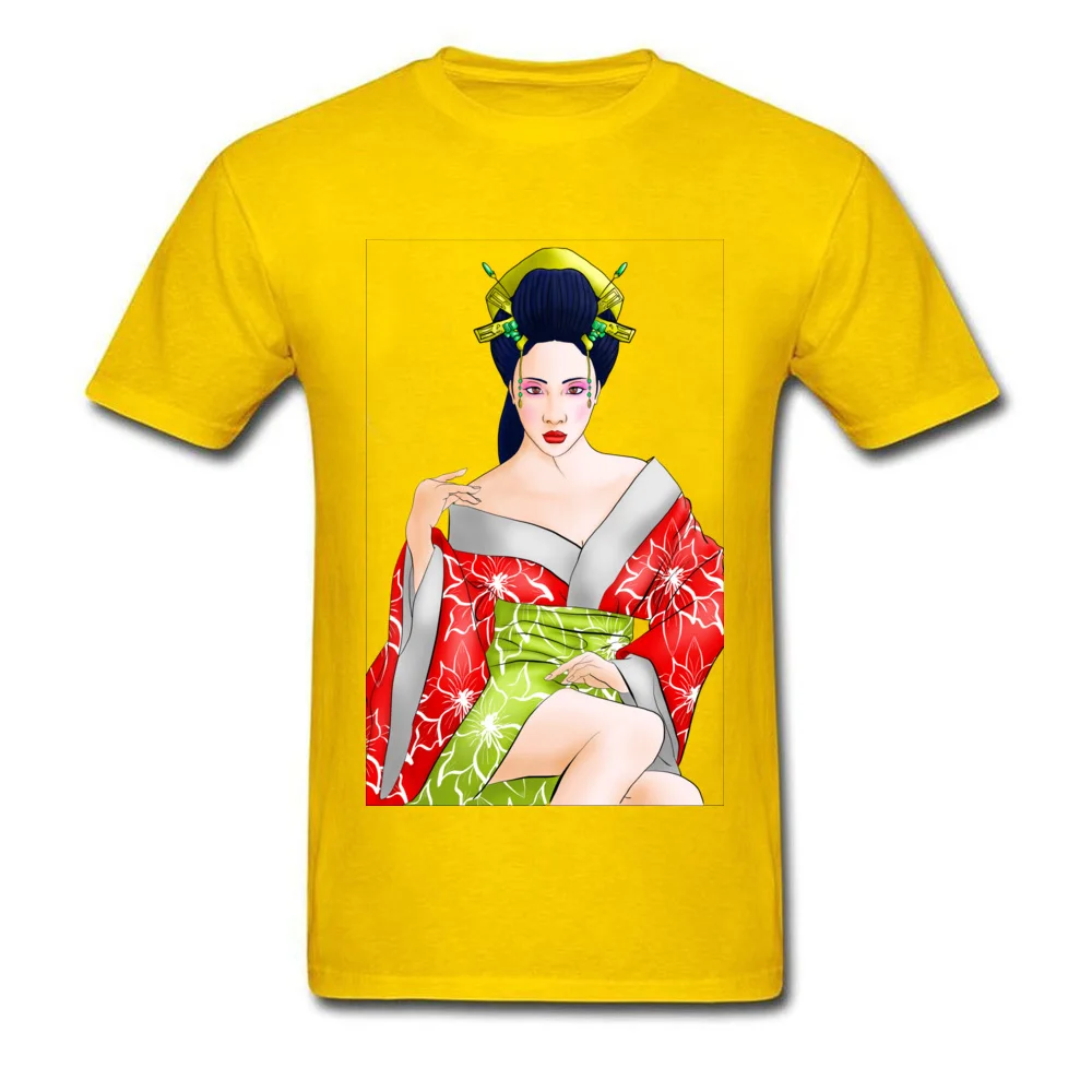 Red Lotus Geisha Cotton Fabric Tops Shirts for Students Print T Shirt Casual Graphic Round Collar Sweatshirts Short Sleeve Red Lotus Geisha yellow