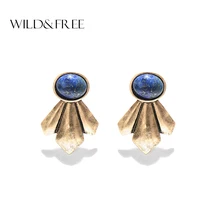 Богемные геометрические серьги-гвоздики с синим натуральным камнем, ювелирные изделия для женщин, винтажные античные серебряные серьги, подарок