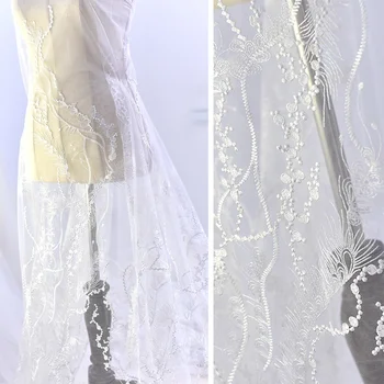 

1M Luxury Feather Beading Embroidery Lace Fabric Cloth Wedding Dress Ribbon Trim DIY Sewing Lace Edge