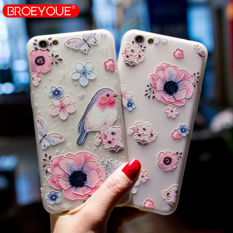 

BROEYOUE Case For OPPO R9S R9 R11S R11 Plus TPU Relief Silicone Matte Flower Back Case Cover For OPPO A59/A59S/F1S A57/A39 Cases