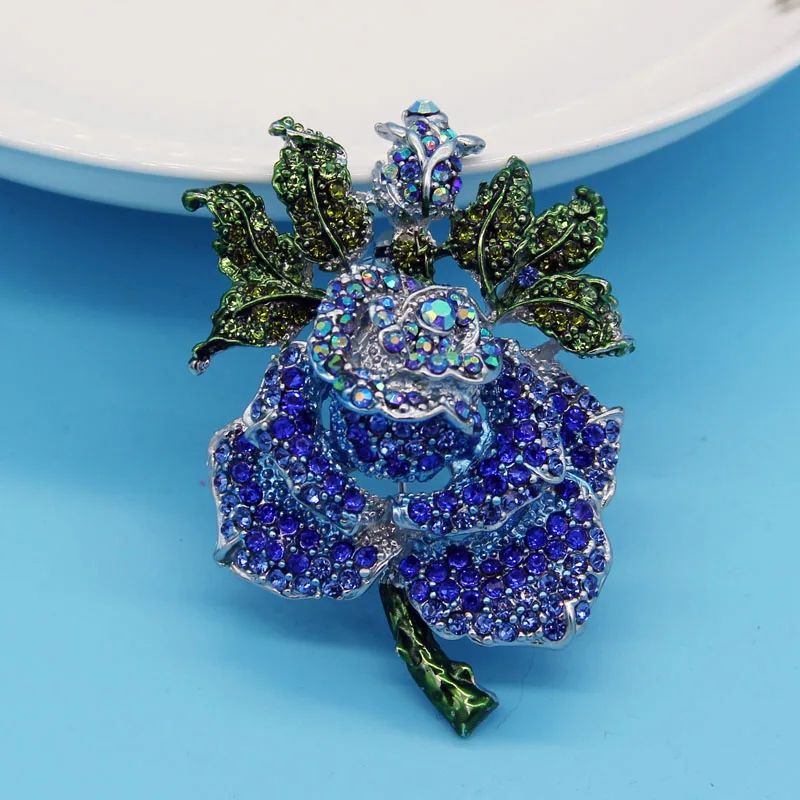 Четыре цвета роза цветок брошь для женщин лучшие свадебные аксессуары Esmalte эмалированная брошь-кнопка Colares Violetta фиолетовая брошь броши - Окраска металла: Rhodium Blue