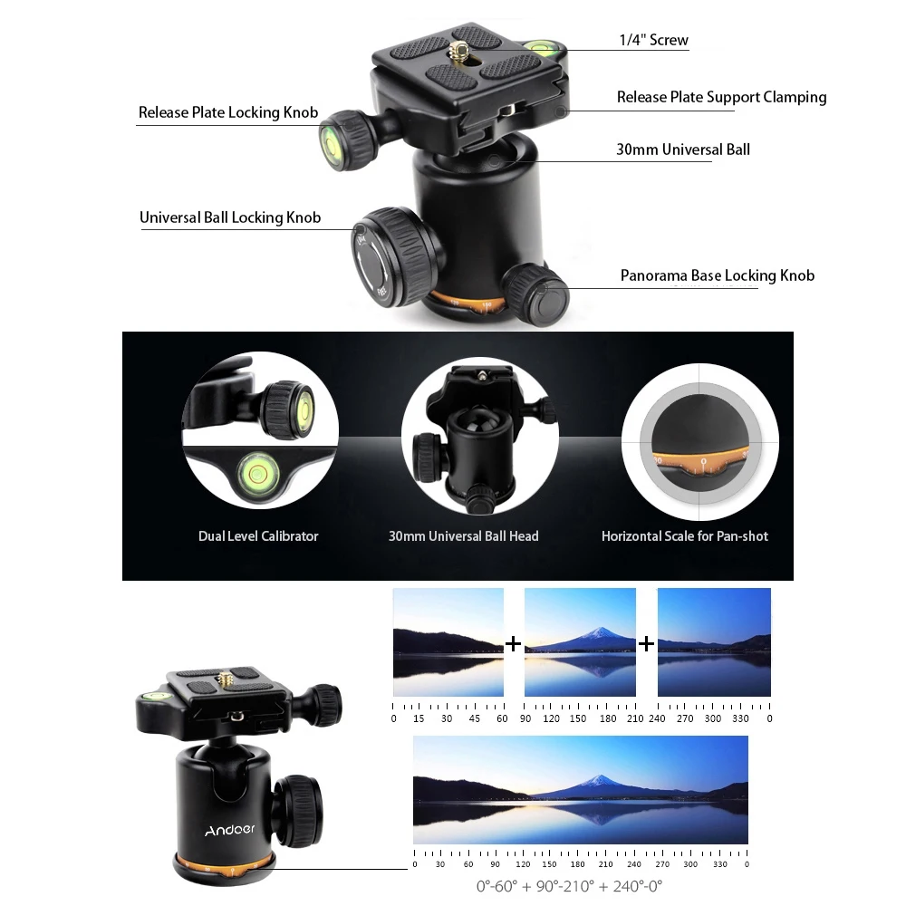 Andoer Штатив Профессиональный складной съемный регулируемый фото цифровая камера Видео монопод шаровая Головка для Canon Nikon