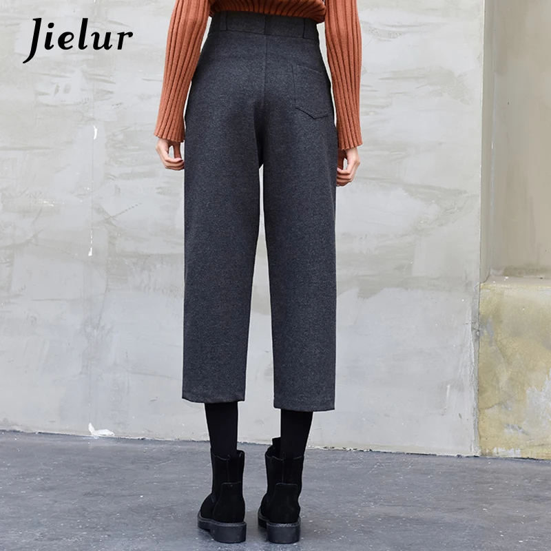 Jielur однотонные зимние шерстяные брюки женские 2019 свободный в Корейском стиле