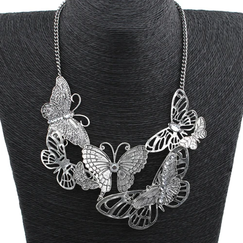 

Women Retro Butterflies Pendant Silver Color Metal Chain Hollow Necklace 99JL
