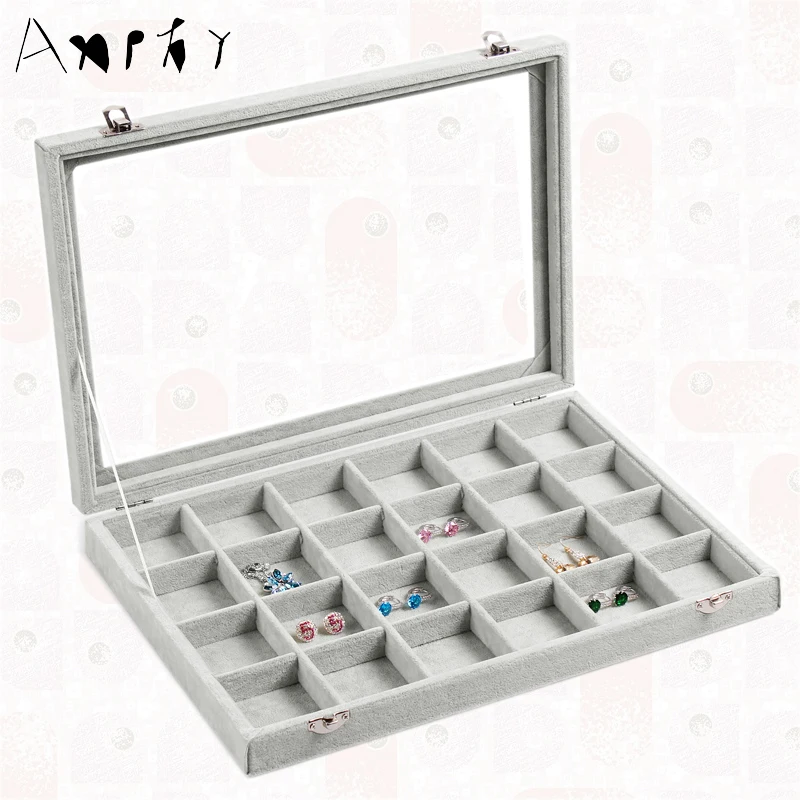 24 Grids Velvet Jewelry Storage Box Cases Ring Earring Box Bracelet Organize Box Bangle Holder