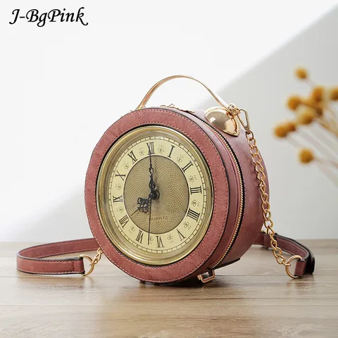 Relógio de Forma de Couro Personalizado da Forma do Divertimento Bolsa das Senhoras Bolsas de Ombro Bolsa Circular Cadeia Mensageiro Crossbody