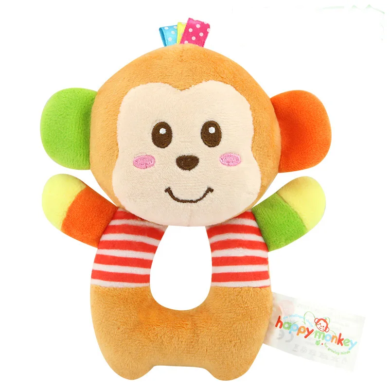 Кольцо на руку для новорожденных, Мультяшные круглые детские игрушки-погремушки, милая детская кукла, мягкая игрушка в виде животного, плюшевые подарки, слон, обезьяна, лев, 6-12 месяцев - Цвет: monkey