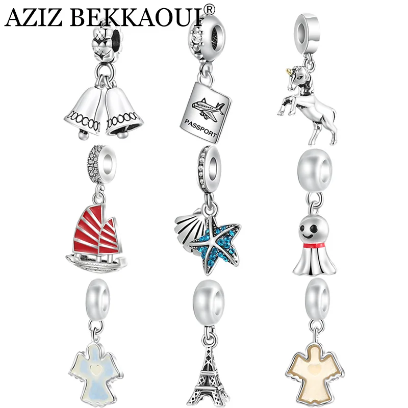 

AZIZ BEKKAOUI Big Hole Horse Charms Fit DIY Bracelets European Star Bells Tower Beads Sailboat Charms for DIY Jewelry Making
