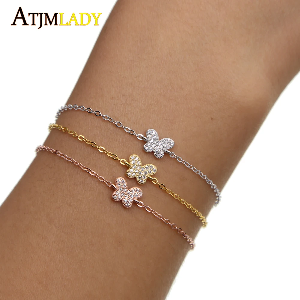 

2018 New Special Offer Charm Bracelets Women Cute Butterfly Charm Micro Pave Cz 3 Colors 925 Sterling Chain Beautiful Bracelet