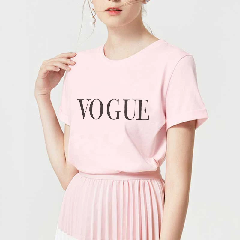 

Summer Harajuku VOGUE Print T Shirt Women Short Sleeve Femme Top Casual Clothing O Neck Looes Tshirt Pink Tops