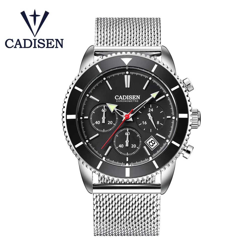 CADISEN Mens Watches Top Brand Luxury Waterproof Wrist Watches Stainless steel Date Simple Casual Quartz Watch Men Sports 9067 - Цвет: black