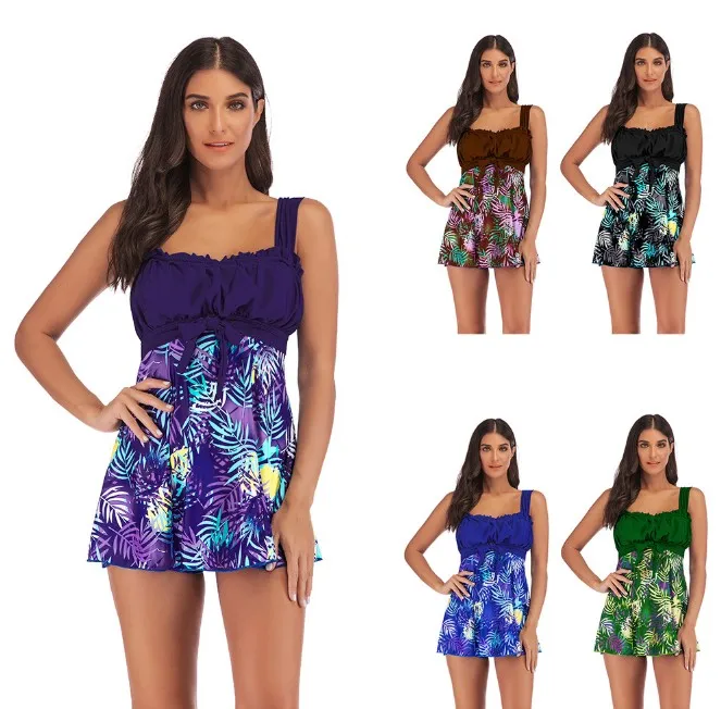 

Womens Beach Swim Dress Tankini Swimdress Floral Swimsuit Vintage Plus Size Push Up Ruffle Swimming Suit 5XL