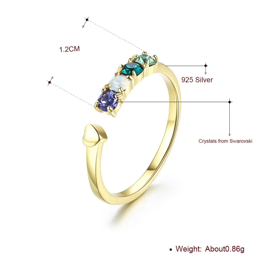LEKANI бренд Цвет ful бусины кристаллы от Swarovski реального S925 серебро открытым кольца с изменяемыми размерами золото Цвет украшения для Для женщин свадебные - Цвет камня: Gold Plating