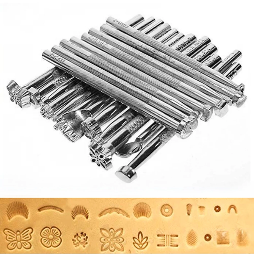 

20pcs DIY Alloy Metal Leather Working Saddle Making Tools Set Carving Leather Craft Stamps Set Leathercraft Staming Solid Metal