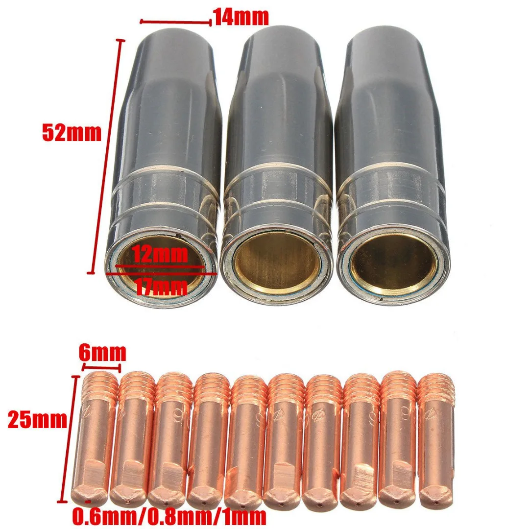 Ossieao 13Pcs MB15AK Mig Welding Shroud Nozzle Contact Tip Kit Torch 0.6MM/0.8MM/1.0MM