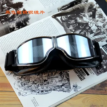 Helmet Goggles With Smoking Lens Motorcycle Goggle Vintage Pilot Biker Leather For Motorcycle Bike ATV Goggle 5 Lens Color motorcycle atv riding scooter driving flying protective frame clear lens portable vintage helmet goggles glasses for 2009 buell xb12r