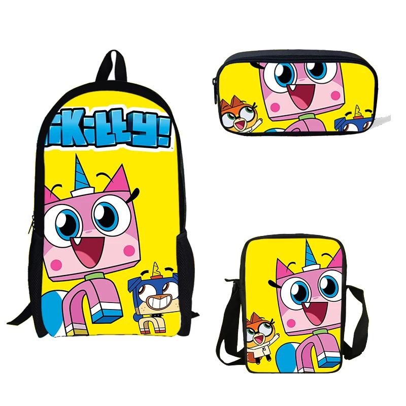 

BULEFLYER 3PCS/Set School Bags Cartoon unikitty School Bookbag Bagpack for Teenage Girls Children Backpacks Mini single Shoulder