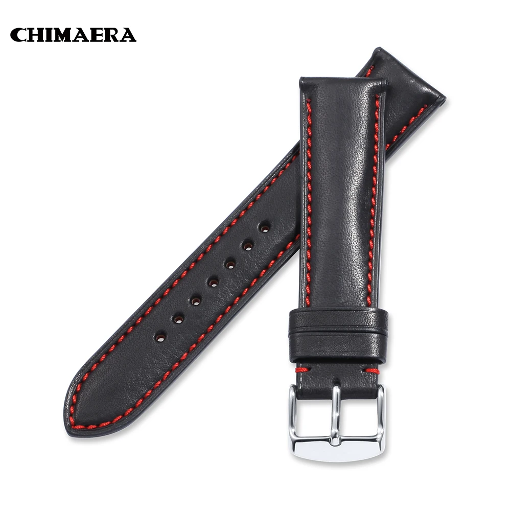 Ремешок для часов CHIMAERA из натуральной кожи черный строченый браслет Omega Tissot Seiko 14