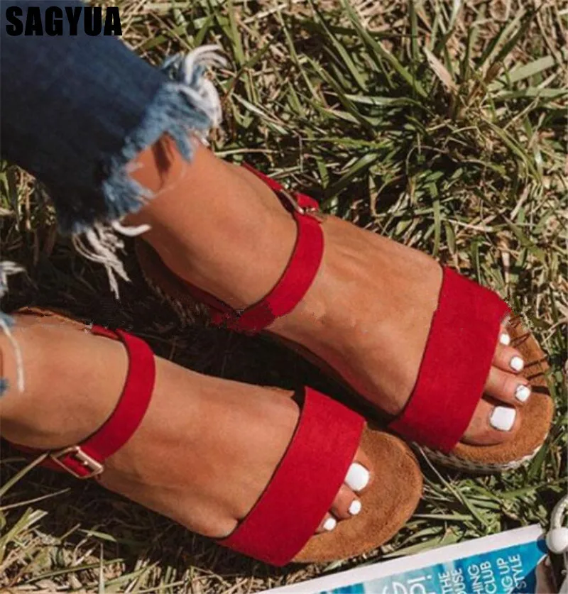 

2019 woman sandals summer Open toe Weaving Platform shoes ladies Round head Thick bottom Casual shoes Wedge women shoes Z186