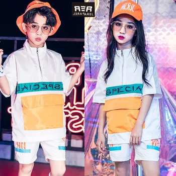 

Jazz Child Dance Costume White Short Sleeve Jacket Shorts Boys Street Dancing Clothes Hip Hop Outfits Girls Modern Wear DN3664