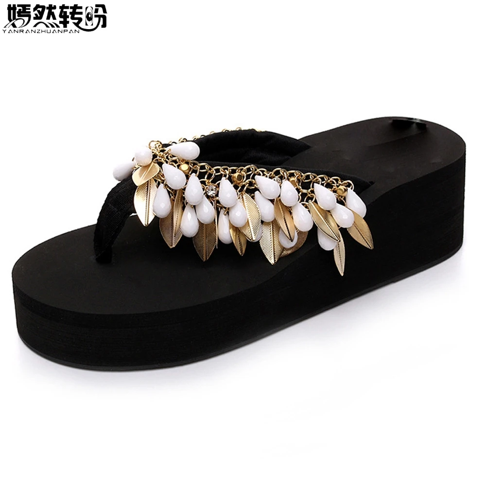 

Boho Women Summer Flip Flops Woman's Summer Footwear With Acrylic Beads Ladies Beach Shoes Girl's Sandalet Casual Slippers