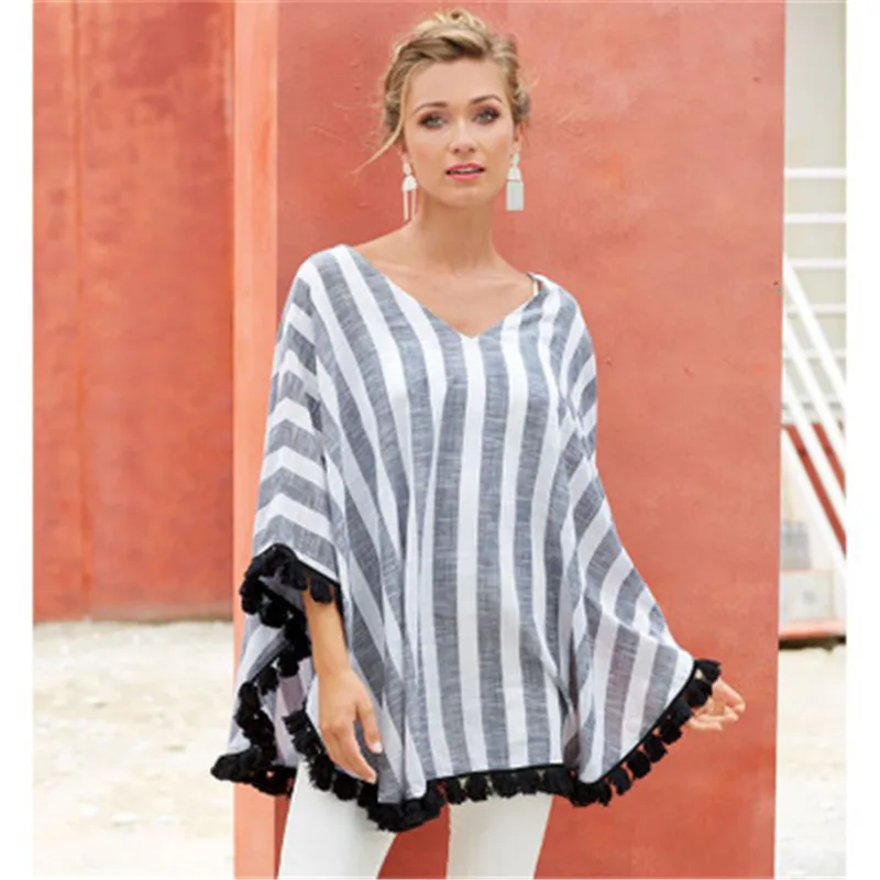 

2019 summer women's fashion wild striped V-neck blouse