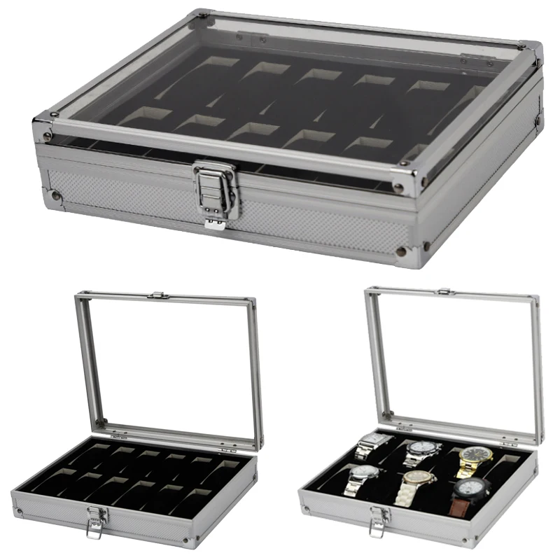 

12 Grids Aluminum Watch Box Clock Box Time Box for Watch Holding