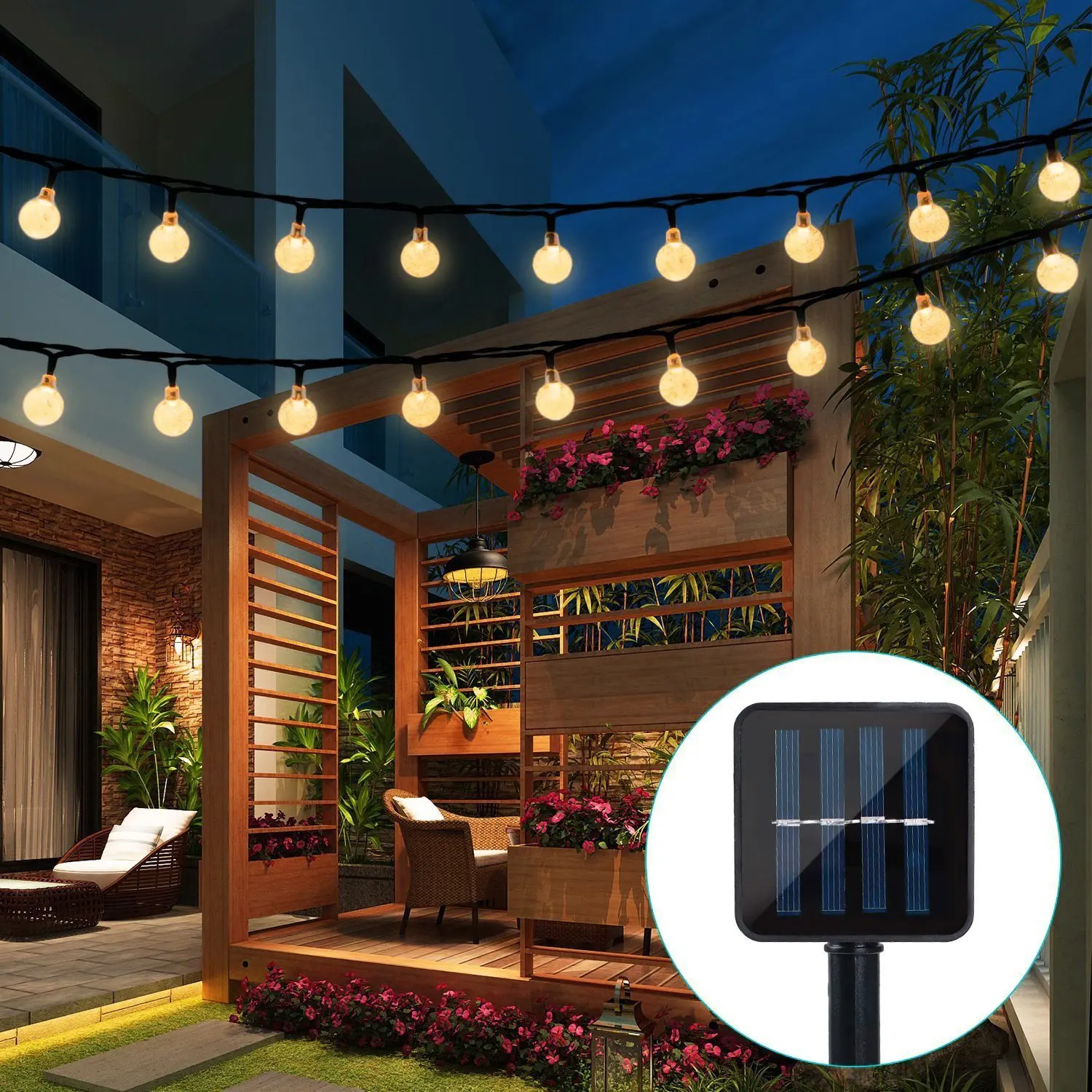 Waterproof LED Solar String Lights 20/50/100 Bulbs Indoor Outdoor Warm White Blue RGB Party Holiday Christmas Garden Decorations | Лампы и