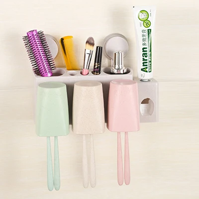

Fashion Suction wall type 3 person washing storage set with toothpaste squeezing device 29*12.3*6cm free shipping