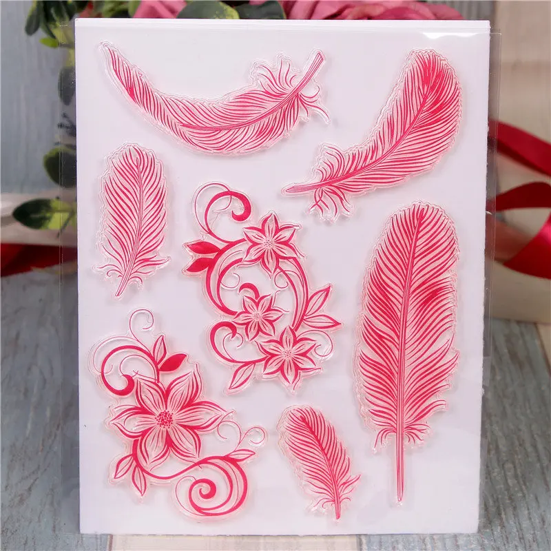 

Rubber Silicone Clear Stamps for Scrapbooking Tampons Transparents Seal Background Stamp Card Making Diy feather Stempel