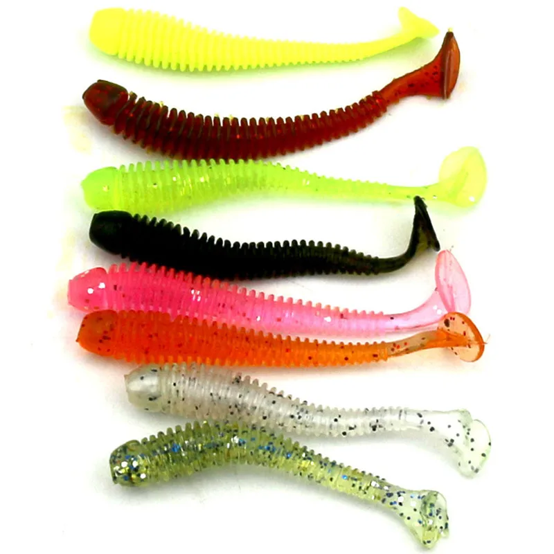 50pcs/Lot Fishing Lure 55mm/0.6g Silicone Lures For Fishing Soft Bait Worm isca artificial Carp Fishing Tackle 