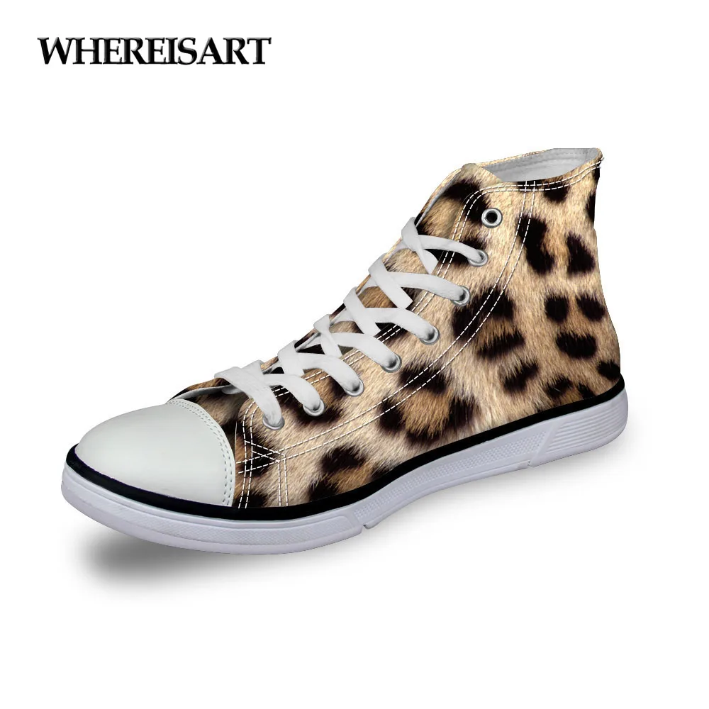 

WHEREISART Fashion Women Leopard Print Shoes 2019 Spring Sneakers Girls Board High Top Canvas Vulcanized Female Outdoor Footwear