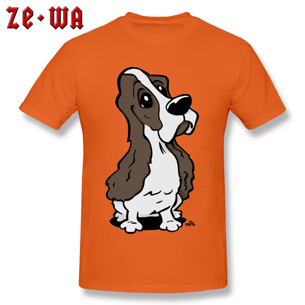 Casual T Shirt Classic Round Neck Cartoon Cocker Spaniel dog 100% Cotton Men Tops T Shirt Normal Short Sleeve Tee Shirt Cartoon Cocker Spaniel dog orange