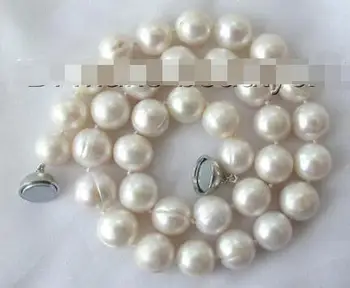

stunning big 11-12mm round white freshwater cultured pearl necklace s1243