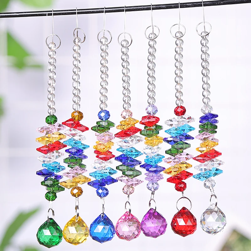 7PCS Chakra Crystal Suncatcher Prism Chandelier Prisms Parts Hanging Feng Shui Pendants 20mm in