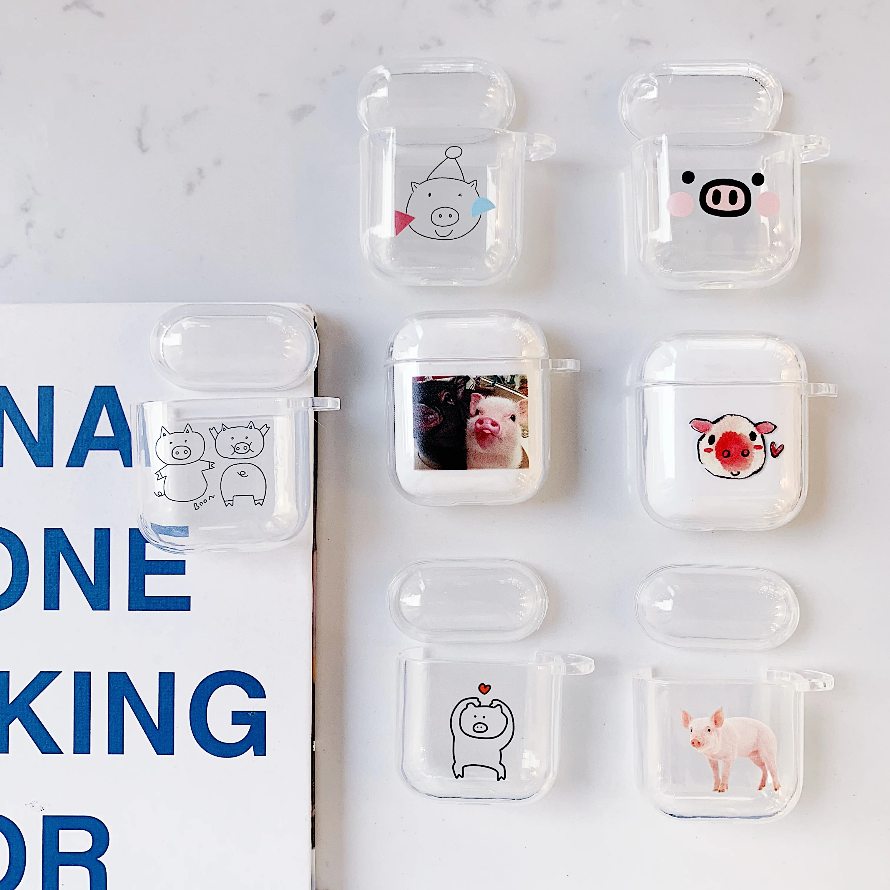 

Cute PIG Wireless Bluetooth Earphone Cartoon Case For Apple AirPods Silicone Charging lucency