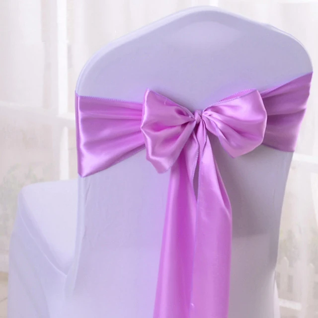 25 шт./лот Сатиновые тканевые чехлы с бантом галстук высшего качества стул пояса лента для отеля Банкетный стула для свадебной вечеринки створки украшения - Цвет: Pink purple