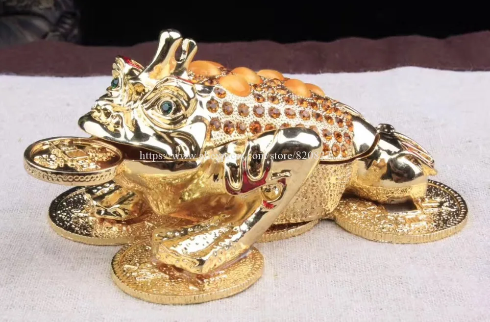 Newest Fengshui Frog Trinket Box Storage Jewelry Box Big Size Money Frog Metal Craft FengShui Style Frog Keepsake Gift Box