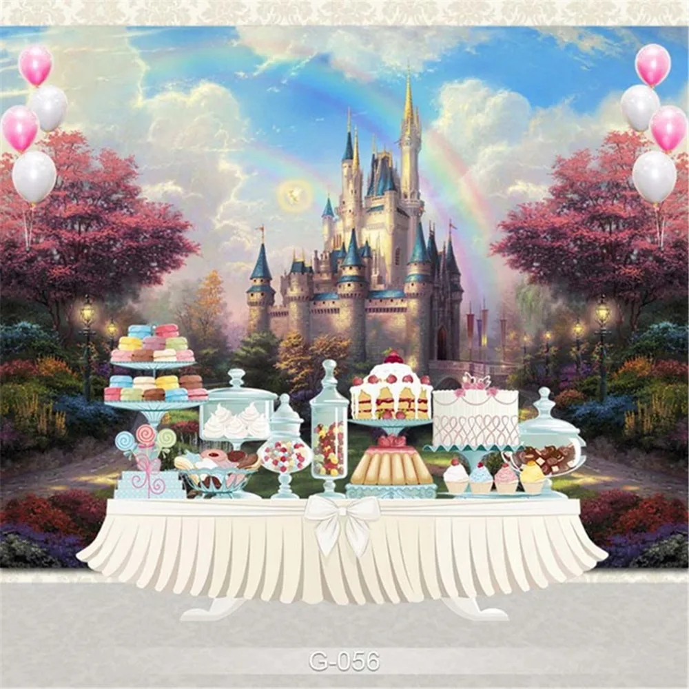 

Castle Rainbow Princess Photography Backdrops Fairy Tale Wonderland Trees Wedding Birthday Party Photo Booth Backgrounds