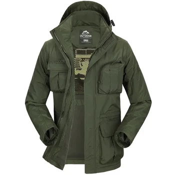 

Autumn Military Jacket Men Windbreaker Fleece Hooded Collar Coat Men With Many Pocket Waterproof Hat&Sleeves Removable Outerwear