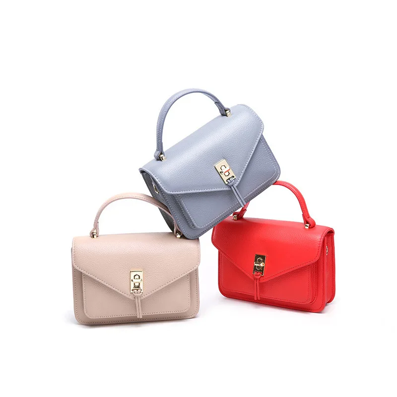 

Women's new wave Korean version of the cowhide portable lock small square bag Simple wild leather crossbody bag