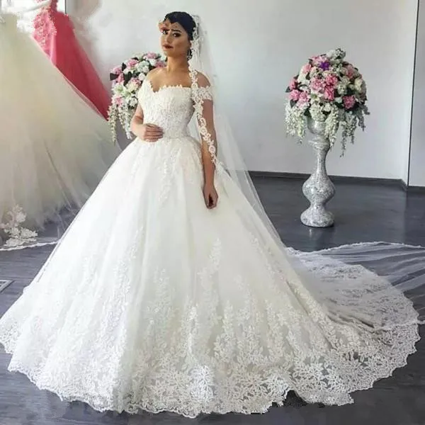 

White Ivory Custom Made Wedding Dress 2021 Lace Appliques Ball Gown Vestido de noiva Off The Shoulder wedding gown