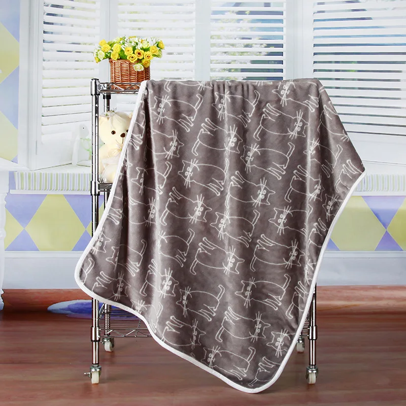 

Baby Coral Wool Blanket Cute Cartoon Children's Cartoon Print Cat Blankets Soft Bed Cover Blanket 75X100cm