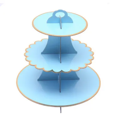 DIY 1 набор синий 3 уровня принадлежности для рождения детей картон кекс бумажная подставка тарелки вечерние держатели для торта вечерние украшения - Цвет: A